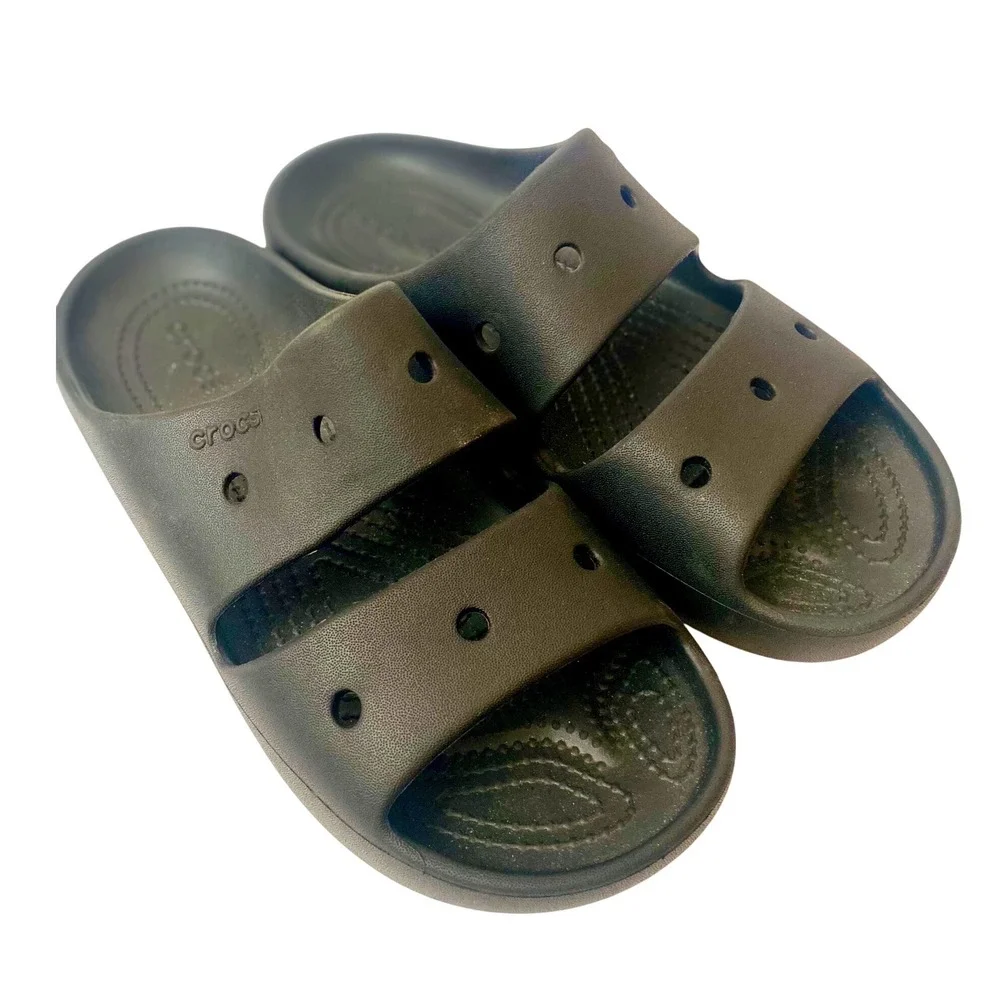 Crocs Classic Sandal Mens 7 Womens 9 Black Two Strap Slide Sandals coastal beach